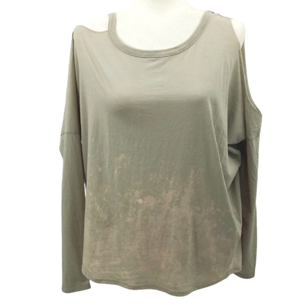 Upcycled Chaser Long Sleeve Top Size M Bleach Dip Dye Cold Shoulder NWT